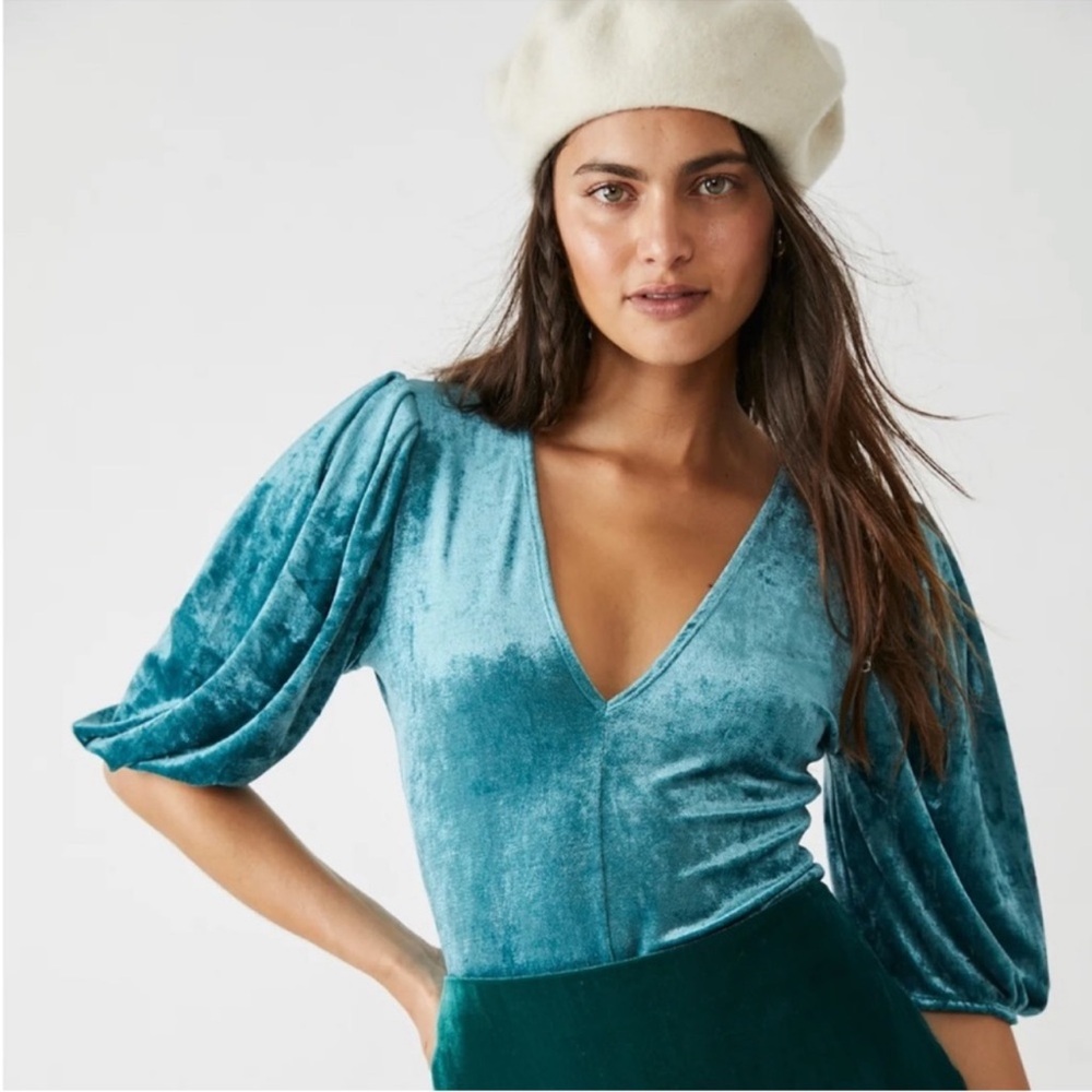 Free People Don’t You Wish Velvet Bodysuit Deep Teal Small